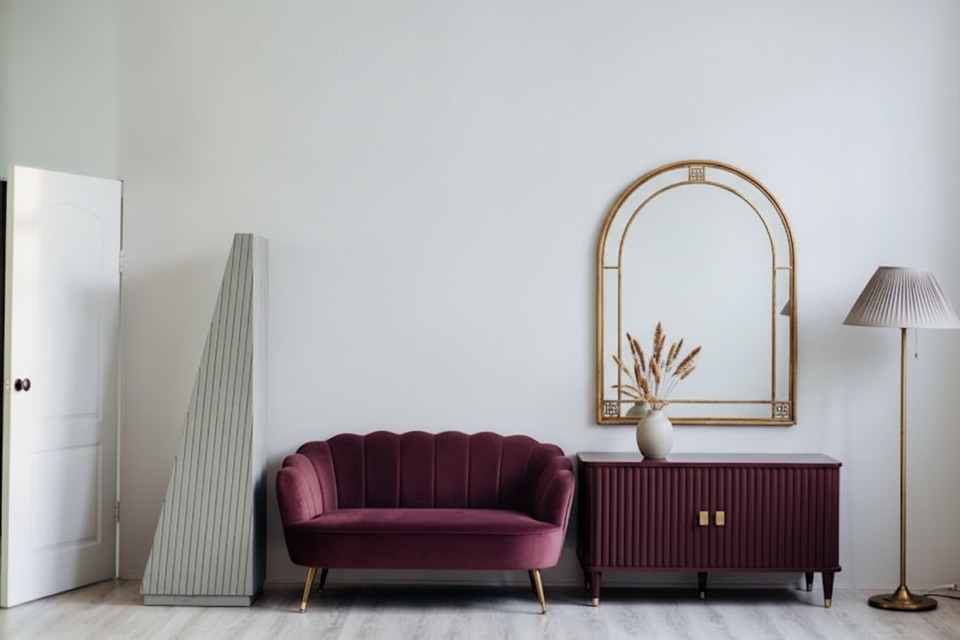 The same room redesigned in the Neo Deco style, with the door and walls unchanged